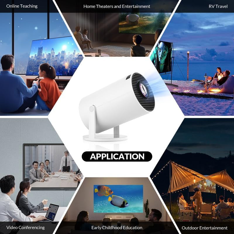 2025 Upgraded HY300 PRO+ Mini Portable Projector,Smart Projector with Android 11.0, 200 ANSI Lumens, Short Focus, Wifi6 + BT5.0, Support 4K 1080P Decoding, for Outdoor Camping,Home Theater