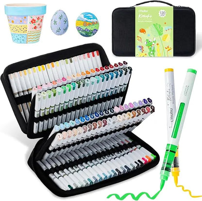 Ohuhu Acrylic Paint Markers: Brush Tip - 48 Colors / 72 Colors / 120 Colors - Automatic Ink Control Acrylic Markers High Opacity Paint Pens Water-Resistant Lightfast for Rock Painting 3D Prints Easter Egg Wood DIY Crafts - Kahuku Series of Ohuhu