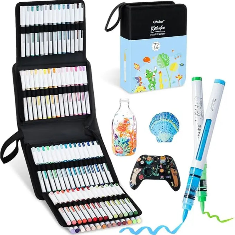 Ohuhu Acrylic Paint Markers: Brush Tip - 48 Colors / 72 Colors / 120 Colors - Automatic Ink Control Acrylic Markers High Opacity Paint Pens Water-Resistant Lightfast for Rock Painting 3D Prints Easter Egg Wood DIY Crafts - Kahuku Series of Ohuhu