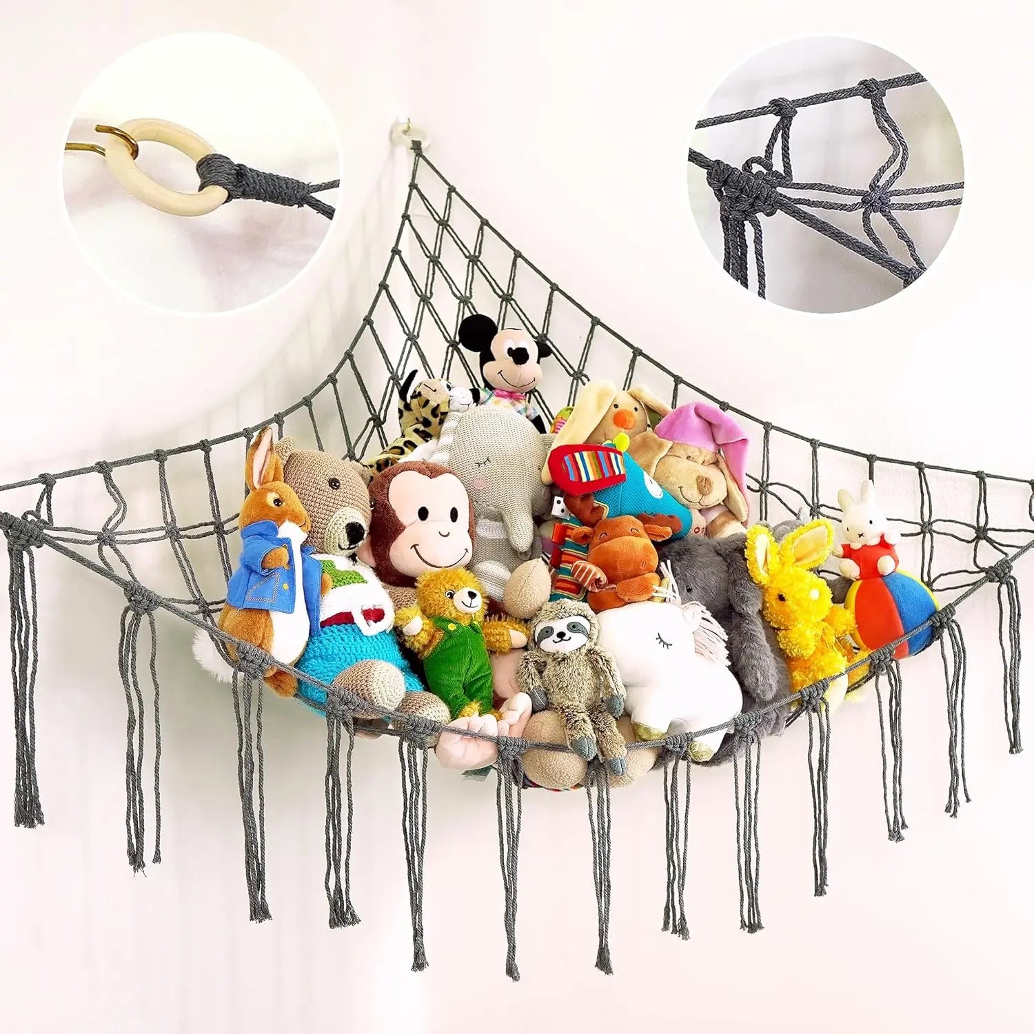Large Stuffed Hammock Corner - Stuffed Storage - Cotton Macrame Stuffed Net - Stuff Organizer - Net for Stuffed Corner Large - Purple