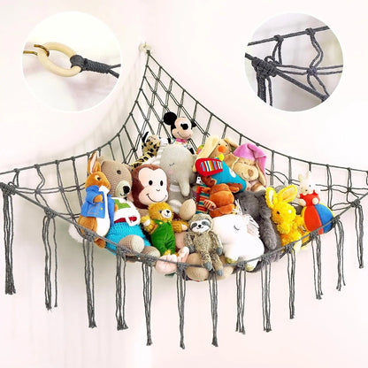 Large Stuffed Hammock Corner - Stuffed Storage - Cotton Macrame Stuffed Net - Stuff Organizer - Net for Stuffed Corner Large - Purple