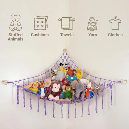 Large Stuffed Hammock Corner - Stuffed Storage - Cotton Macrame Stuffed Net - Stuff Organizer - Net for Stuffed Corner Large - Purple