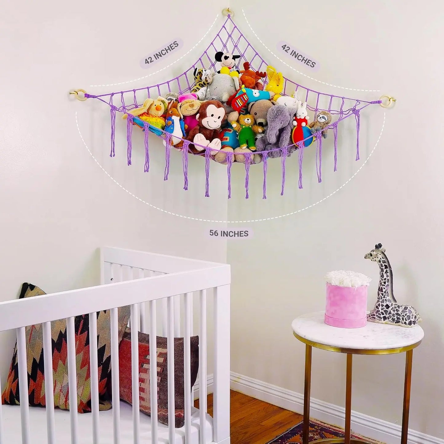 Large Stuffed Hammock Corner - Stuffed Storage - Cotton Macrame Stuffed Net - Stuff Organizer - Net for Stuffed Corner Large - Purple