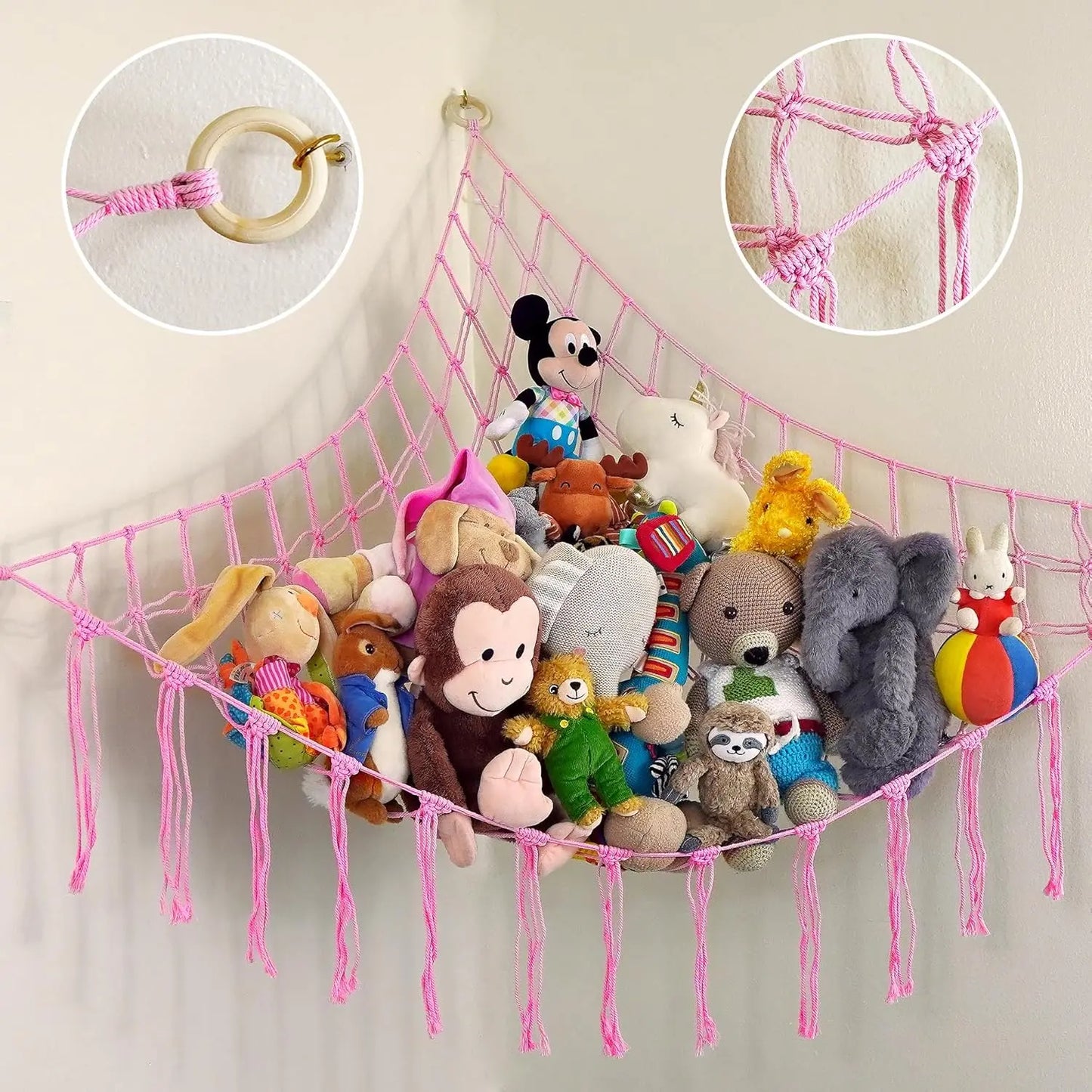 Large Stuffed Hammock Corner - Stuffed Storage - Cotton Macrame Stuffed Net - Stuff Organizer - Net for Stuffed Corner Large - Purple
