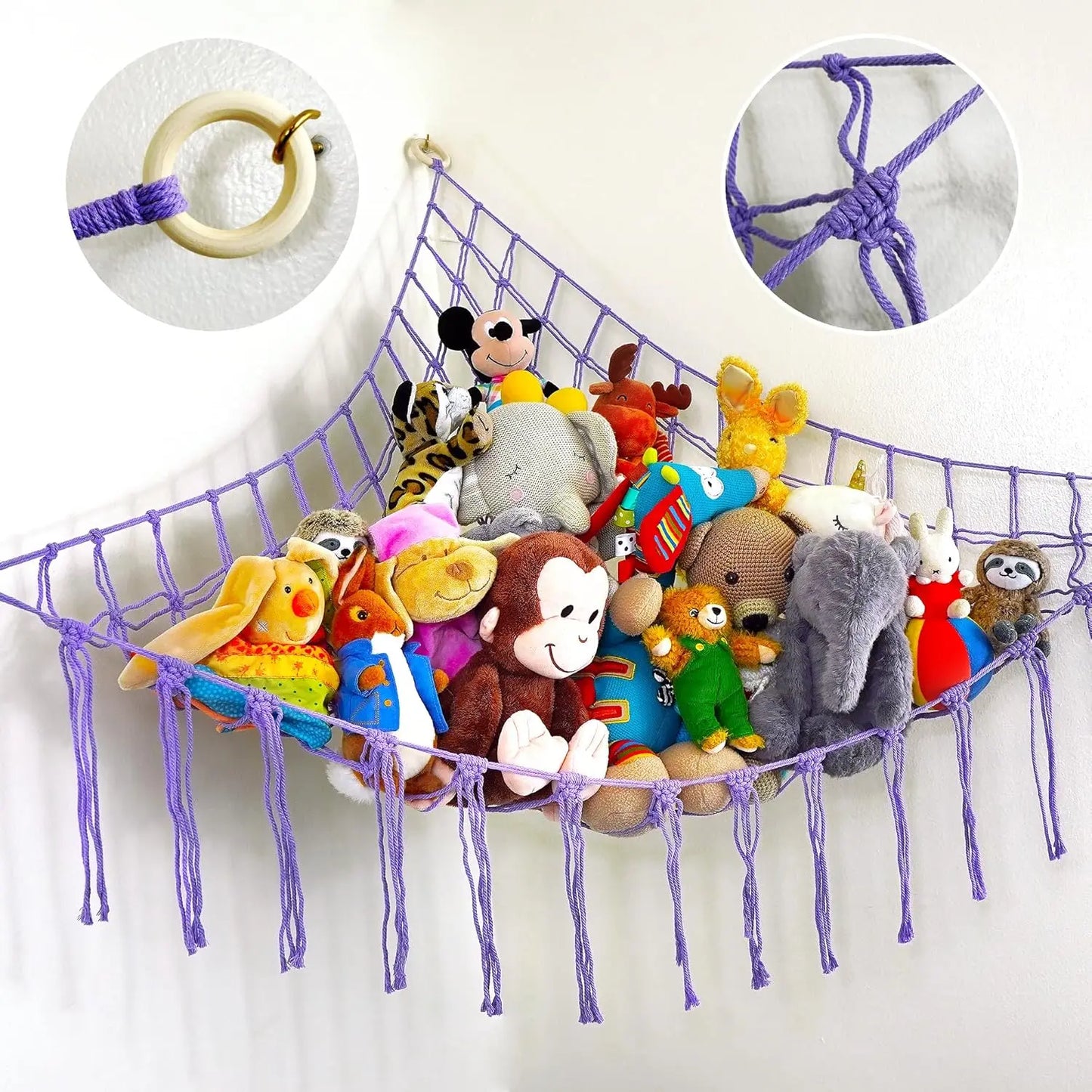 Large Stuffed Hammock Corner - Stuffed Storage - Cotton Macrame Stuffed Net - Stuff Organizer - Net for Stuffed Corner Large - Purple