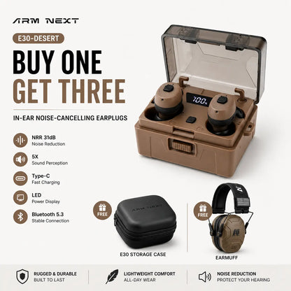 (A Free Gift) ARM NEXT Fieldops Tactical Earbuds E30 Hearing Protection with Bluetooth, 31Db Noise Reduction for Shooting Wireless Tactical Earbuds with Sound Pickup, Bluetooth 5.4, 50H Playtime, LED Display, for Hunting & Work Outdoorfun Fathersdayg
