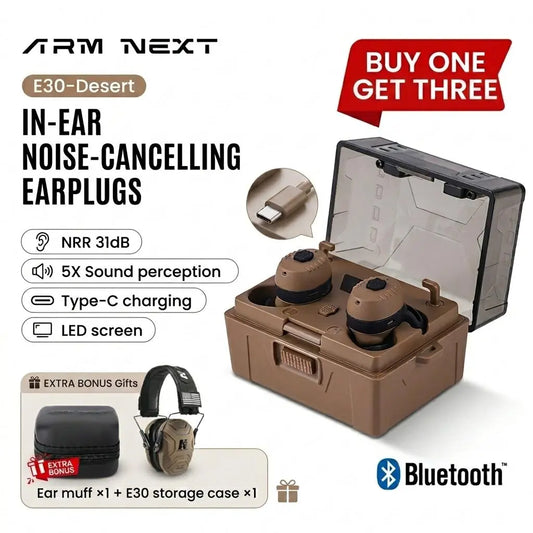 (A Free Gift) ARM NEXT Fieldops Tactical Earbuds E30 Hearing Protection with Bluetooth, 31Db Noise Reduction for Shooting Wireless Tactical Earbuds with Sound Pickup, Bluetooth 5.4, 50H Playtime, LED Display, for Hunting & Work Outdoorfun Fathersdayg