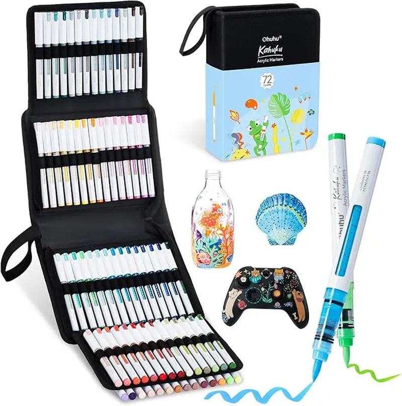 Ohuhu Acrylic Paint Markers: Brush Tip - 48 Colors / 72 Colors / 120 Colors - Automatic Ink Control Acrylic Markers High Opacity Paint Pens Water-Resistant Lightfast for Rock Painting 3D Prints Easter Egg Wood DIY Crafts - Kahuku Series of Ohuhu