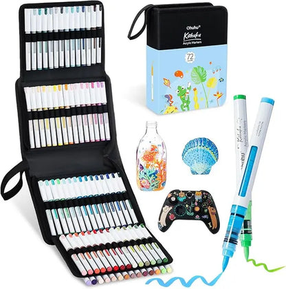 Ohuhu Acrylic Paint Markers: Brush Tip - 48 Colors / 72 Colors / 120 Colors - Automatic Ink Control Acrylic Markers High Opacity Paint Pens Water-Resistant Lightfast for Rock Painting 3D Prints Easter Egg Wood DIY Crafts - Kahuku Series of Ohuhu