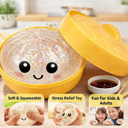 2026 New Stress Relief Glitter Squishy Dumpling Toy | Cute & Fun Squeeze Toy for All Ages | Sensory Autism Gift, Adorable Gyoza Shape