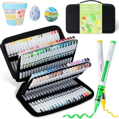 Ohuhu Acrylic Paint Markers: Brush Tip - 48 Colors / 72 Colors / 120 Colors - Automatic Ink Control Acrylic Markers High Opacity Paint Pens Water-Resistant Lightfast for Rock Painting 3D Prints Easter Egg Wood DIY Crafts - Kahuku Series of Ohuhu
